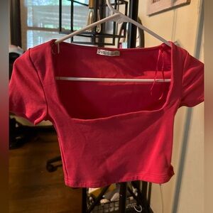 Zara Red Asymmetrical Cap Sleeve Crop Blouse